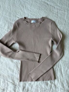 Ribbed Crewneck Sweater in Taupe